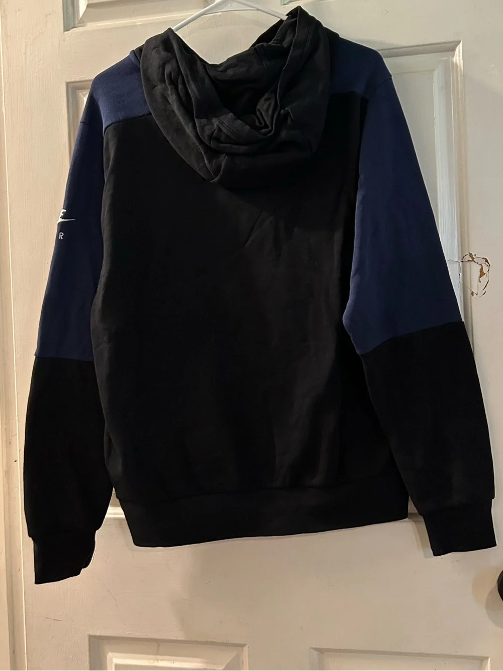 Nike Air Men's Navy and Black Crewneck Hoodie with White Logo